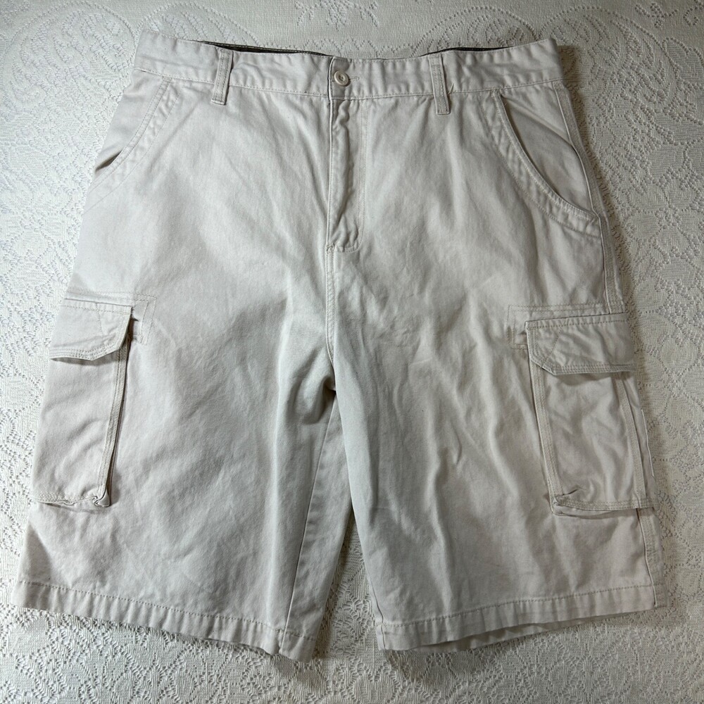Beverly Hills Polo Club Shorts Mens 36 Tan Beige Cargo 11" Inseam 8 Pockets